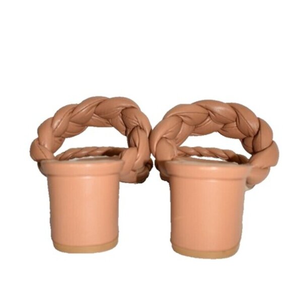 $500 Stuart Weitzman Playa Braided Block-heel Sandals Tan LEATHER 6.5 (DB12)